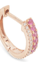 Row Diamond & Pink Sapphire Single Hoop Earring